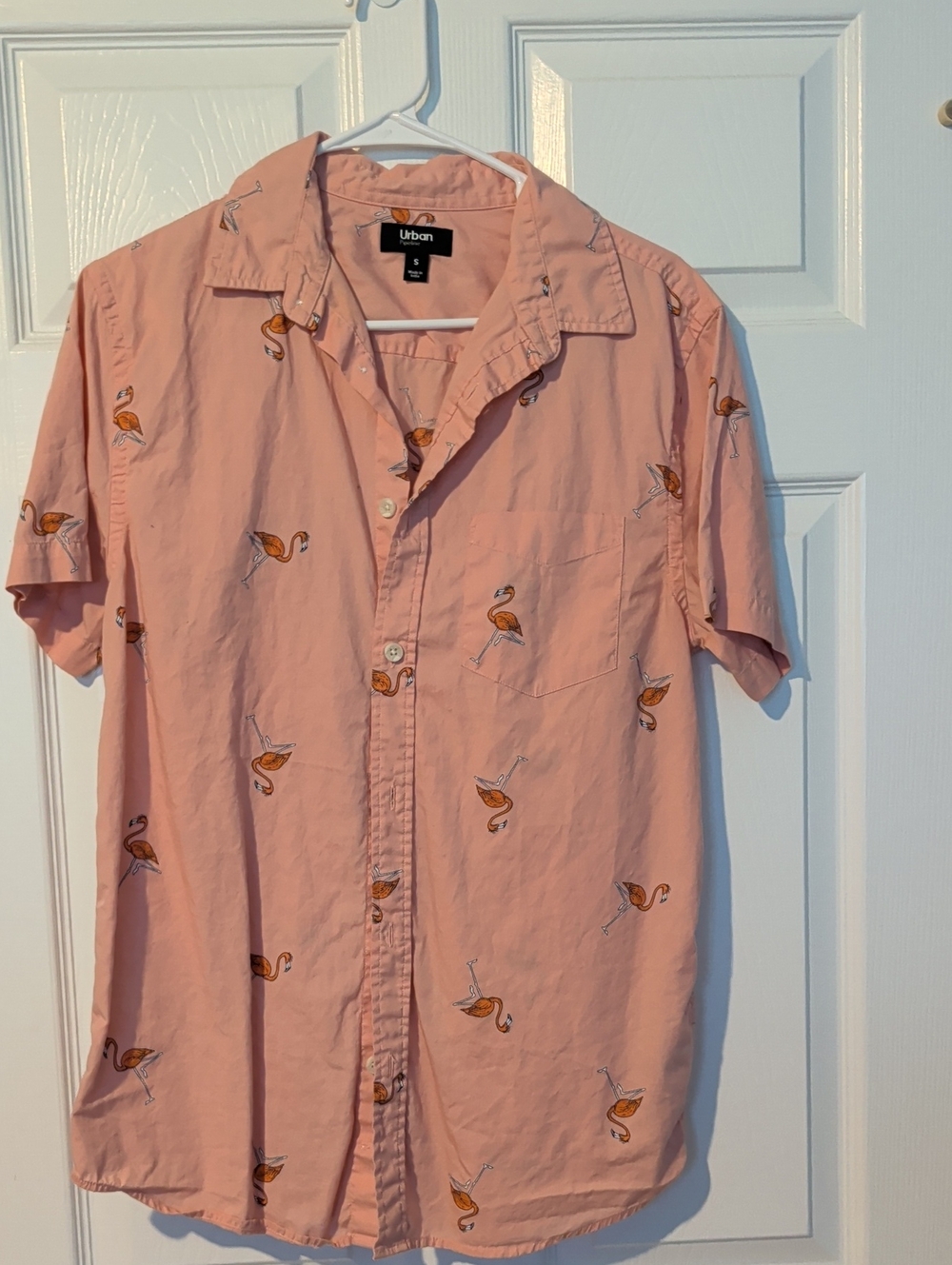urban pipeline Pink Short-Sleeve Flamingo Print Button-Down Shirt